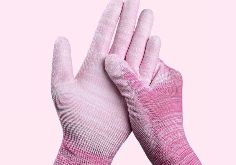 Nylon striped PU coated finger and palm gloves