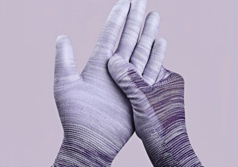 Nylon striped PU coated finger and palm gloves